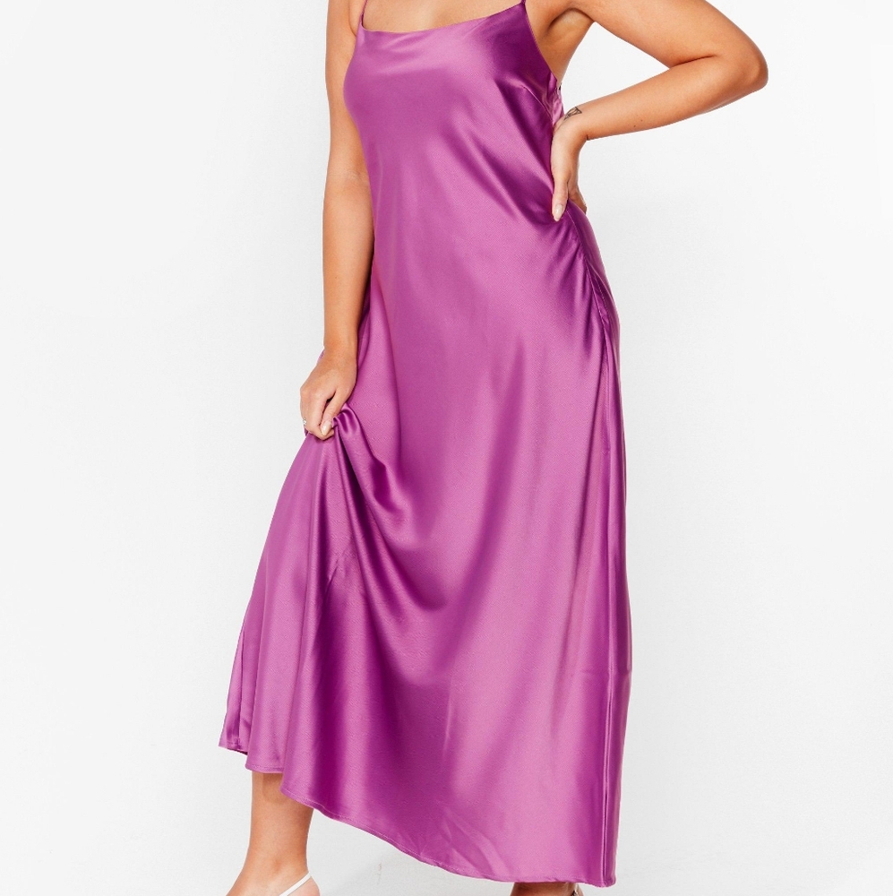 Plus Size Cowl Back Satin Maxi Dress